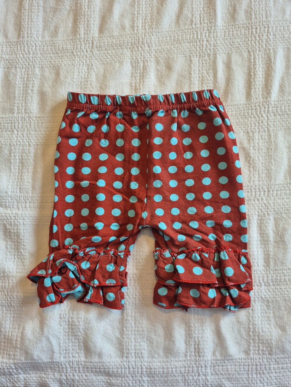 Girls size Small rust & teal Ruffle trim bike shorts Unbranded EUC